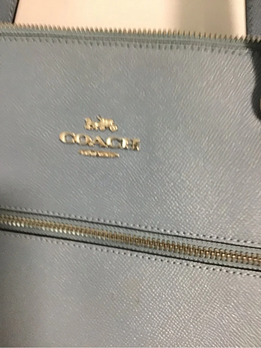 Coach Slate Blue Leather Zip-Top Tote can fit laptop 13”